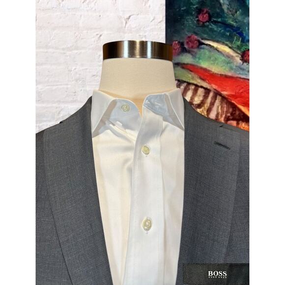 Hugo Boss 42R Gray Super 100s Nailhead Blazer Suit Jacket - Picture 2 of 15